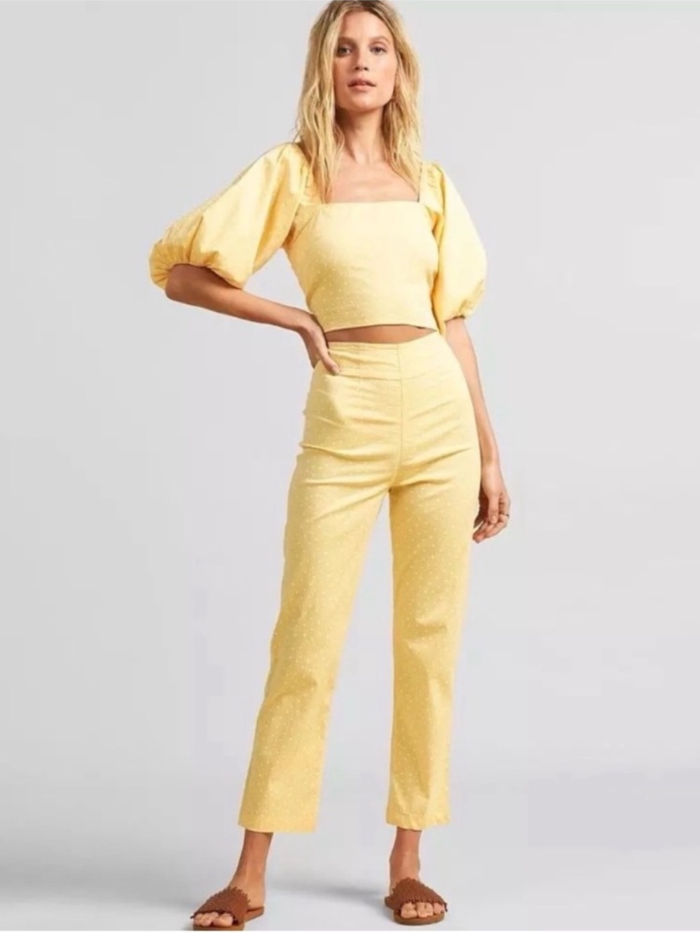 Billabong x the salty blonde yellow and white polka dot pants
